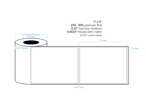 [102481-3X6-R413-151-1000000] 7" x 9" MATTE WHITE Polypropylene BOPP {ROUNDED CORNERS} Roll Labels  (3"CORE/6"OD)