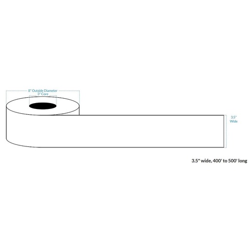 [101094-3X8-HGB-182-1010000] 3.5" x 500' HIGH GLOSS WHITE Polypropylene BOPP {CONTINUOUS} Roll Labels  (3"CORE/8"OD)
