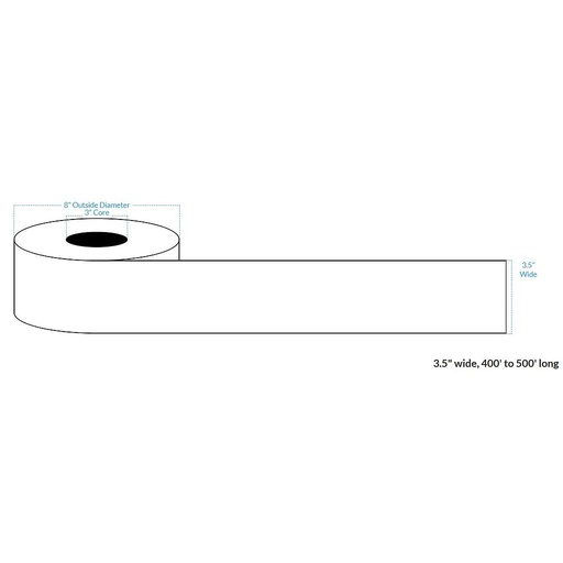 [101094-3X8-R31-182-1010000] 3.5" x 500' HIGH GLOSS WHITE Polypropylene BOPP {CONTINUOUS} Roll Labels  (3"CORE/8"OD)