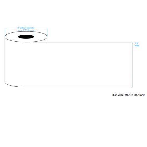 [100969-3X8-HGB-182-1000000] 8.5" x 500' HIGH GLOSS WHITE Polypropylene BOPP {CONTINUOUS} Roll Labels  (3"CORE/8"OD)