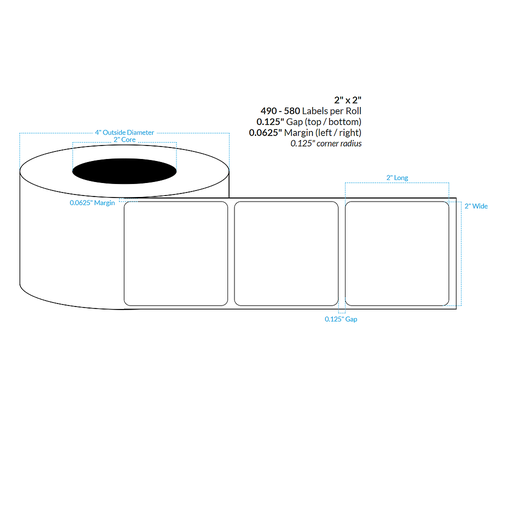 [100707-2X4-CB-195-1100000] 2" x 2"  INKJET CLEAR Polypropylene BOPP {ROUNDED CORNERS} Roll Labels  (2"CORE/4"OD)