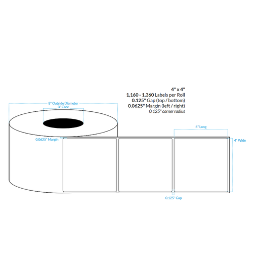 [100548-3X8-CB-161-1100000] 4" x 4" INKJET CLEAR Polypropylene BOPP {ROUNDED CORNERS} Roll Labels (3"CORE/8"OD)