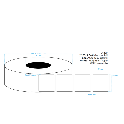[100707-3X8-CB-161-1100000] 2" x 2"  INKJET CLEAR Polypropylene BOPP {ROUNDED CORNERS} Roll Labels  (3"CORE/8"OD)