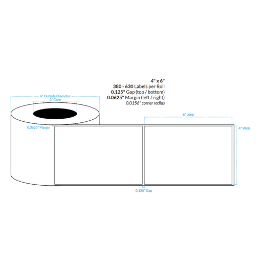 [102473-3X6-MWP-151-1000000] 4" X 6" MATTE WHITE PAPER {SQUARE} Roll Labels  (3"CORE/6"OD)