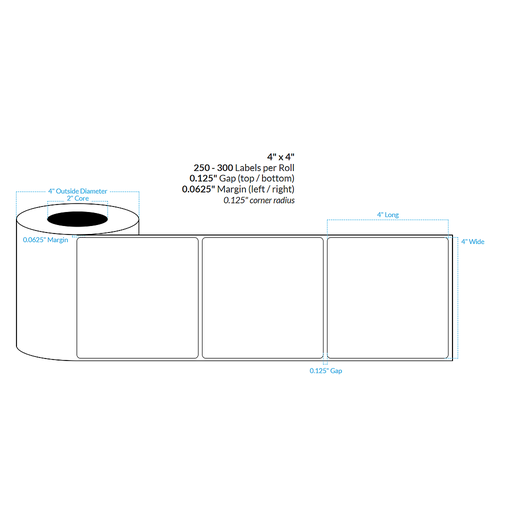 [100548-2X4-HGB-195-1000000] 4" x 4" HIGH GLOSS WHITE Polypropylene BOPP {ROUNDED CORNERS} Roll Labels (2"CORE/4"OD)