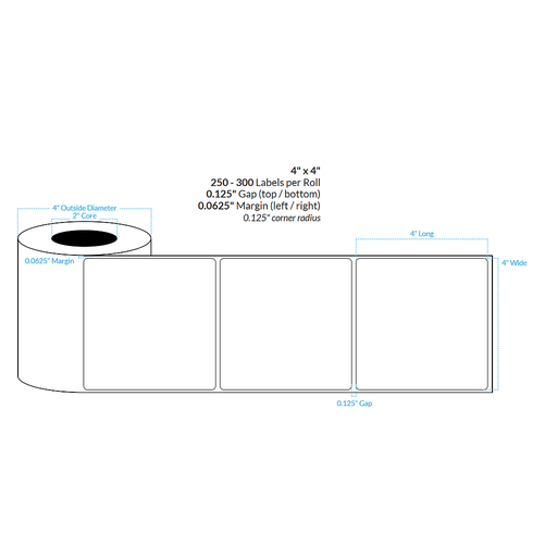 [100548-2X4-R31-195-1000000] 4" x 4" HIGH GLOSS WHITE Polypropylene BOPP {ROUNDED CORNERS} Roll Labels (2"CORE/4"OD)