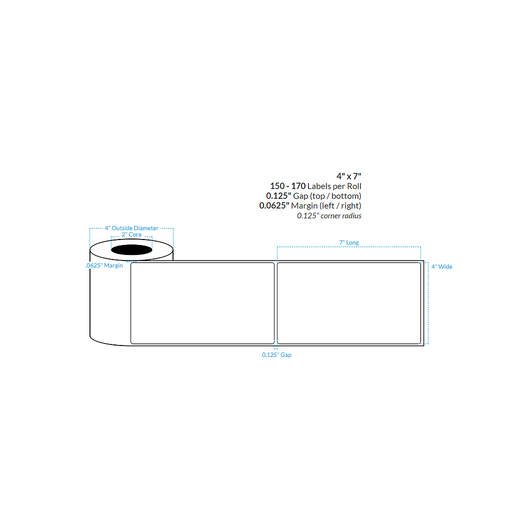 [100159-3X8-RHGB-161-1000000] 4" X 7" REMOVABLE HIGH GLOSS Polypropylene (BOPP) {ROUNDED CORNER} (3"CORE/8"OD)
