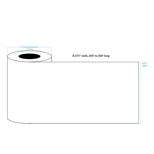 [103770-3X6-HGB-151-1010000] 8.375" X 250' HIGH GLOSS WHITE Polypropylene BOPP {CONTINUOUS} Roll Labels  (3"CORE/6"OD)