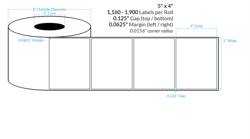 [103931-3X8-RHGB-110-1000000] 5" x 4" REMOVABLE HIGH GLOSS WHITE Polypropylene  BOPP {SQUARE CORNERS} Roll Labels (3"CORE/8"OD)