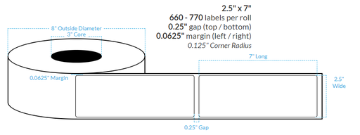 [100064-3X8-HGWP-183-1000000] 2.5" x 7"  HIGH GLOSS WHITE PAPER {ROUNDED CORNERS} Roll Labels (3"CORE/8"OD)