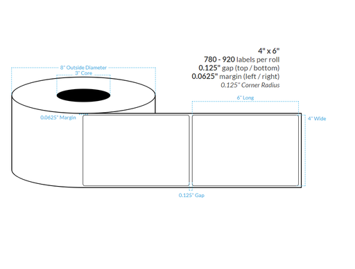 [100868-3X8-BMP-160-1000000] 4" X 6" BIODEGRADABLE MATTE PAPER {ROUNDED CORNERS} Roll Labels  (3"CORE/8"OD)
