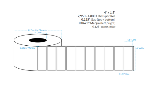 [100541-3X8-GPET-161-1000000] 4" X 1.5" GOLD HYBRID PET {ROUNDED CORNERS} Roll Labels  (3"CORE/8"OD)