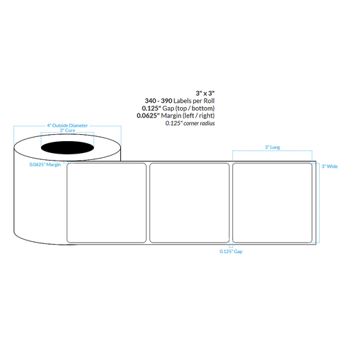 [103054-3X8-HGWP-129-1000000] 3" x 3"  HIGH GLOSS WHITE Paper {SQUARE CORNERS} Roll Labels  (3"CORE/8"OD)