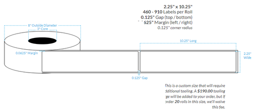 [000000-3X8-HGB-129-1000000] 2.25" X 10.25" HIGH GLOSS WHITE BOPP Polypropylene {ROUNDED CORNERS} Roll Labels  (3"CORE/8"OD)