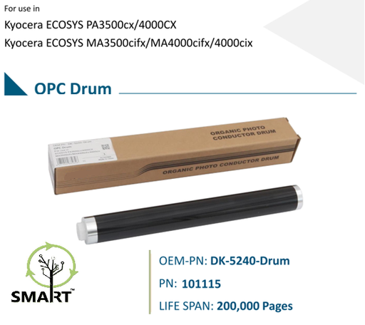 [PN: 101115] KYOCERA DK-5240 OPC DRUM (ECOSYS PA3500cx - MA4000cx) {SMART}