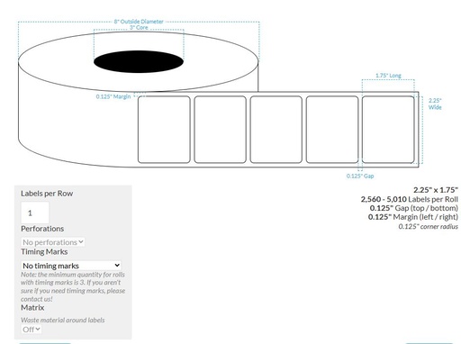 [100786-3X8-MWP-129-1000000] 2.25" x 1.75" MATTE WHITE PAPER {ROUNDED CORNERS} Roll Labels  (3"CORE/8"OD)