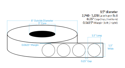 [103285-3X8-MWB-189-1110000] 1.5" MATTE WHITE Polypropylene BOPP {CIRCLE} Roll Labels w/Timing Marks (3"CORE/8"OD)