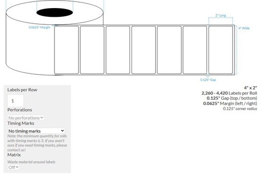 [100805-3X8-HGB-129-1000000] 4" x 2" HIGH GLOSS WHITE WHITE POLYPROPYLENE (BOPP) {ROUNDED CORNERS} Roll Labels  (3"CORE/8"OD)