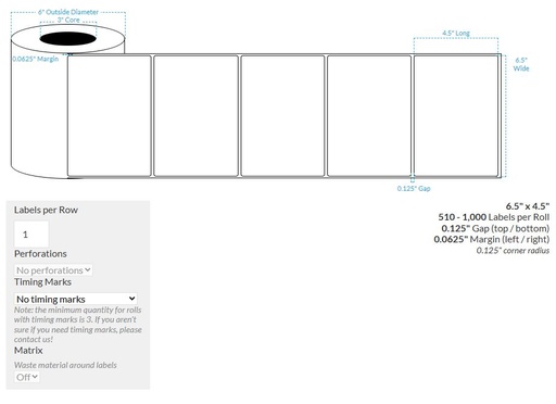 [103909-3X6-HGWP-177-1000000] 6.5" x 4.5" HIGH GLOSS WHITE PAPER {ROUND CORNERS} Roll Labels (3"CORE/6"OD)
