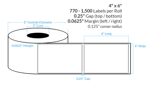 [100020-3X8-MWB-203-1000000-CA] 4" x 6" CANON LX-P5510 MATTE WHITE BOPP {ROUNDED CORNERS} Roll Labels  (3"CORE/8"OD)