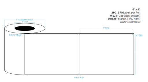 [100817-3X6-MWB5609-151-1000000] 6" X 8" MATTE WHITE BOPP (BS5609 CERTIFICATION) {ROUNDED CORNERS} Blank Roll Labels  (3"CORE/6"OD)