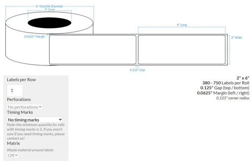 [100458-3X6-HGWP-151-1000000] 2" x 6" HIGH GLOSS WHITE PAPER {ROUNDED CORNERS} Roll Labels (3"CORE/6"OD)