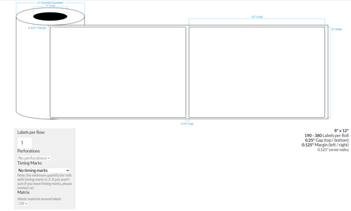 [100402-3X6-MWB5609-151-1000000] 8" X 12" MATTE WHITE BOPP (BS5609 CERTIFICATION) {ROUNDED CORNERS} Roll Labels  (3"CORE/6"OD)