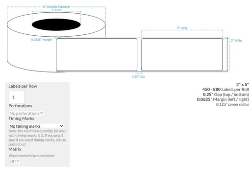 [100247-3X6-HGWP-151-1000000] 2" x 5" HIGH GLOSS WHITE PAPER {ROUNDED CORNERS} Roll Labels (3"CORE/6"OD)