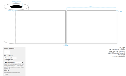 [101046-3X6-MWB5609-151-1000000] 8" X 12" MATTE WHITE BOPP PERFORATED (BS5609 CERTIFICATION) {RECTANGLE/SQUARE CORNERS} Roll Labels  (3"CORE/6"OD)