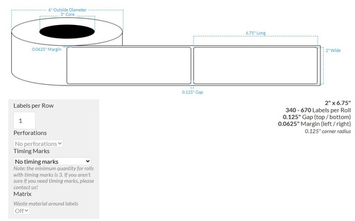 [100459-3X6-HGWP-151-1000000] 2" x 6.75" HIGH GLOSS WHITE PAPER {ROUNDED CORNERS} Roll Labels (3"CORE/6"OD)