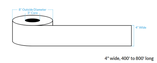 [100000-3X8-MWB5609-206-1010000] 4" X 500' MATTE WHITE BOPP (BS5609 CERTIFICATION) {CONTINUOS} Blank Roll Labels  (3"CORE/8"OD)
