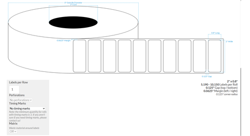 [103016-3X8-PHGWB-189-1000000] 2" x 0.8" CANON LX-D5500 PREMIUM HIGH GLOSS WHITE BOPP {ROUNDED CORNERS} Roll Labels  (3"CORE/8"OD)
