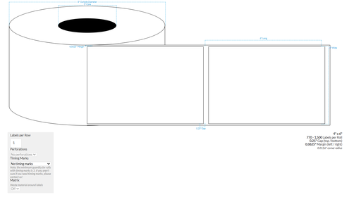 [102320-3X8-MWB-189-1000000] 4" x 6" CANON LX-D5500 MATTE WHITE BOPP {RECTANGLE/SQUARE CORNERS} Roll Labels  (3"CORE/8"OD)