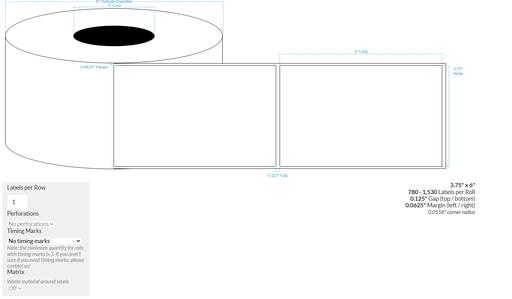[101162-3X8-PHGWB-189-1000000] 3.75" x 6" CANON LX-D5500 PREMIUM HIGH GLOSS WHITE BOPP {RECTANGLE/SQUARE CORNERS} Roll Labels  (3"CORE/8"OD)