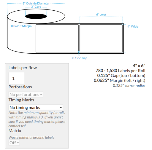 [100868-3X8-HGB-110-1000000] 4" x 6" VIPColor VP750 HIGH GLOSS WHITE BOPP (ROUNDED CORNERS) Roll Labels (3"CORE/8"OD)