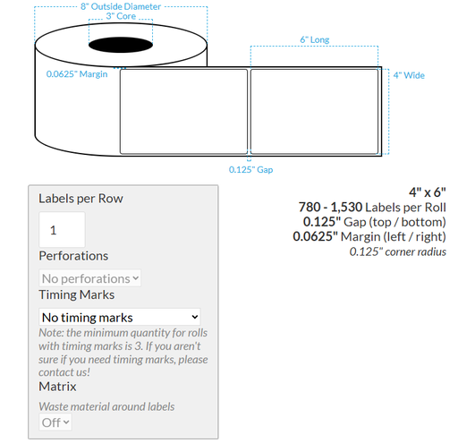 [100868-3X8-HGB-183-1000000] 4" x 6" VIPColor VP610 HIGH GLOSS WHITE BOPP (ROUNDED CORNERS) Roll Labels (3"CORE/8"OD)