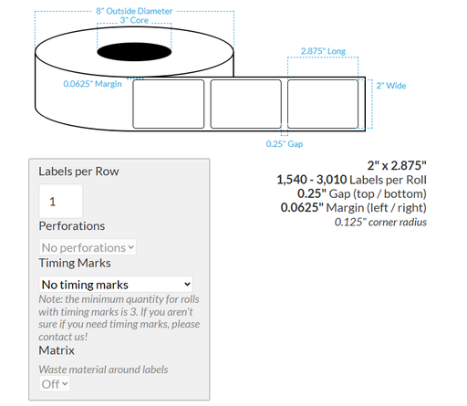 [100847-3X8-HGB-182-1000000] 2" x 2.875" VIPColor VP550 HIGH GLOSS WHITE BOPP (ROUNDED CORNERS) Roll Labels (3"CORE/8"OD)