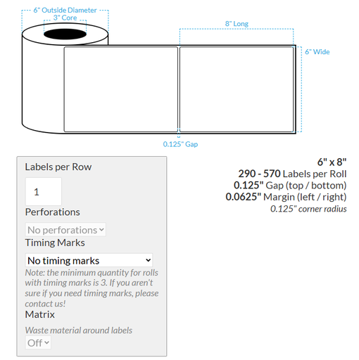 [100817-3X6-HGB-162-1000000] 6" x 8" VIPColor VP650 HIGH GLOSS WHITE BOPP (ROUNDED CORNERS) Roll Labels (3"CORE/8"OD)