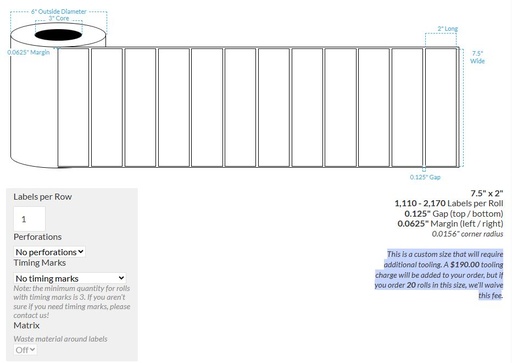 [105851-3X6-MWB5609-000-1000000] 7.5" X 2" MATTE WHITE BOPP (BS5609 CERTIFICATION) {ROUND CORNERS} Roll Labels  (3"CORE/6"OD)