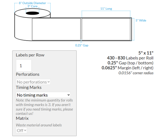 [102932-3X8-SB-184-1000000] 5" x 11" VIPColor VP660 SILVER POLYPROPYLENE BOPP (RECTANGLE/SQUARE CORNERS) PERFORATED Roll Labels (3"CORE/8"OD)