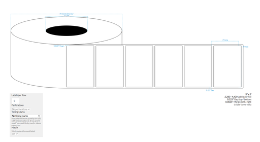 [104166-3X8-HGB-182-1000000] 3" x 2"  HIGH GLOSS WHITE Polypropylene BOPP {SQUARE CORNERS} Roll Labels  (3"CORE/8"OD)