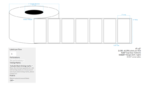 [100211-3X8-LCPET-163-1100000] 4" x 2" LASER CLEAR PET {ROUNDED CORNERS w/TIMING MARKS} Roll Labels (3"Core/8"OD)